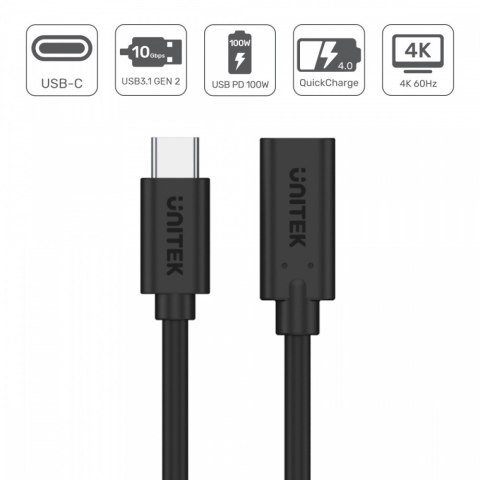 Przedłużacz USB-C 3.1 GEN 2; 4K; PD 100W; 0,5m; M/F; C14086BK Unitek
