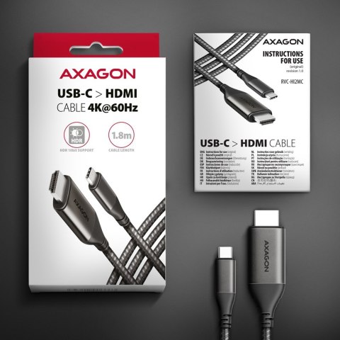 RVC-HI2MC Adapter aktywny USB-C -> HDMI 2.0 4K/60Hz Aluminum, 1.8m kabel AXAGON