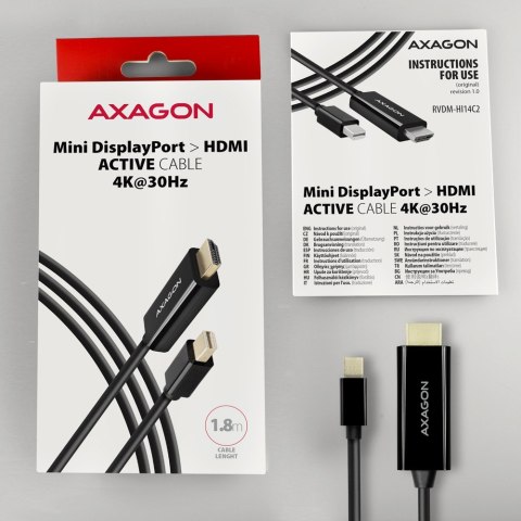 RVDM-HI14C2 Konwerter/kabel aktywny Mini DP > HDMI 1.4 kabel 1.8m4K/30Hz AXAGON