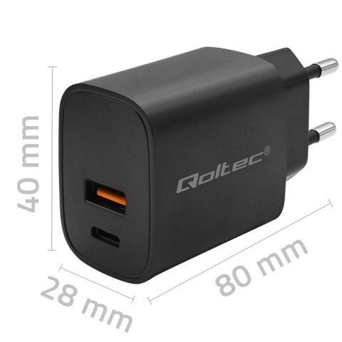 Ładowarka GaN Power Pro | 1xUSB-C | 1xUSB | 30W | 5-20V | 1.5-3A | Czarna Qoltec