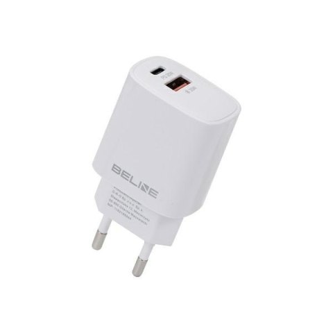 Ładowarka sieciowa 30W GaN USB-C + USB-A, biała Beline
