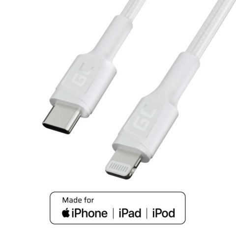 Kabel PowerStream USB-C do Lightning 1m MFI, PD, biały Green Cell