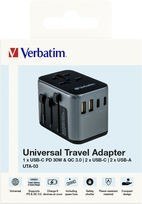 Adapter podróżny UTA-03 49545 180 krajów, ładowarka PD 30W, QC 3.0 3x USB-C , 2x USB-A Verbatim
