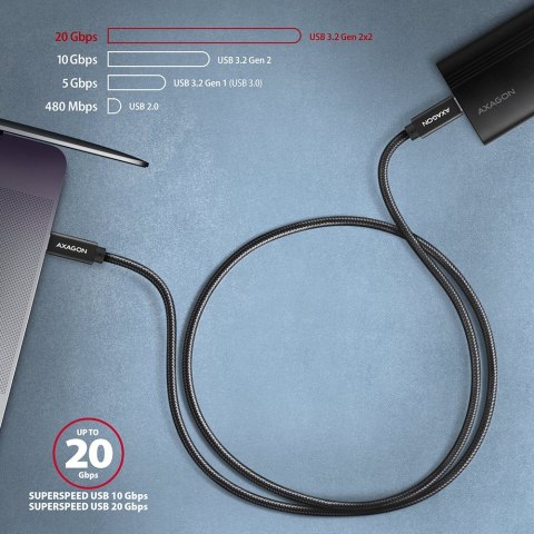 BUCM32-CM15AB Kabel USB-C - USB-C 3.2 Gen 2, 1.5m, PD 100W, 5A, 4K HD, ALU, oplot, czarny AXAGON