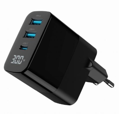 Ładowarka GaN 2xA 1xC LCD 30W PD QC3.0 czarna Gembird