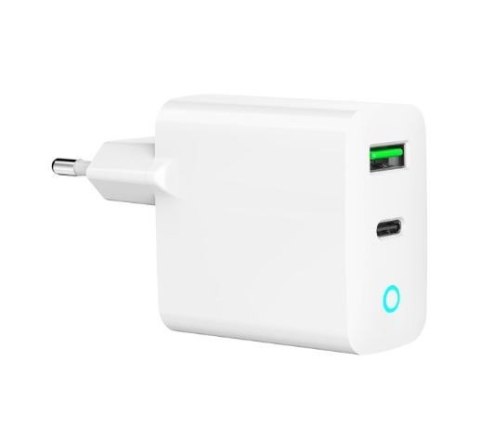 Ładowarka USB-A USB-C LED 20W PD QC3.0 biała Gembird