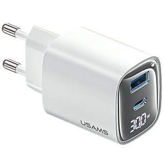 Ładowarka sieciowa 30W GaN LED USB+USB-C CC229 Fast Charging Biała USAMS