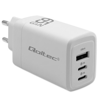 Ładowarka sieciowa 65W GaN | 5-20V | 3-3.35A | 2xUSB-C PD | 1xUSBQC 3.0 | Biała Qoltec
