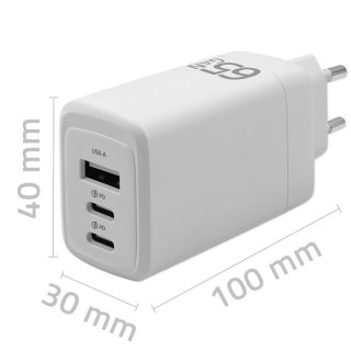 Ładowarka sieciowa 65W GaN | 5-20V | 3-3.35A | 2xUSB-C PD | 1xUSBQC 3.0 | Biała Qoltec