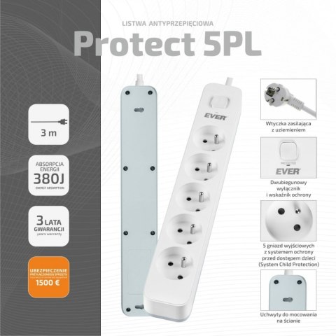 Listwa zasilająca PROTECT 5PL 3M T/LZ12-PRO030/0000 EVER