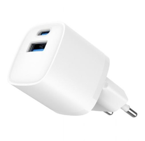 Mini-ładowarka USB-A USB-C 20W PD QC3.0 biała Gembird