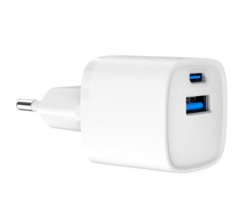 Mini-ładowarka USB-A USB-C 20W PD QC3.0 biała Gembird