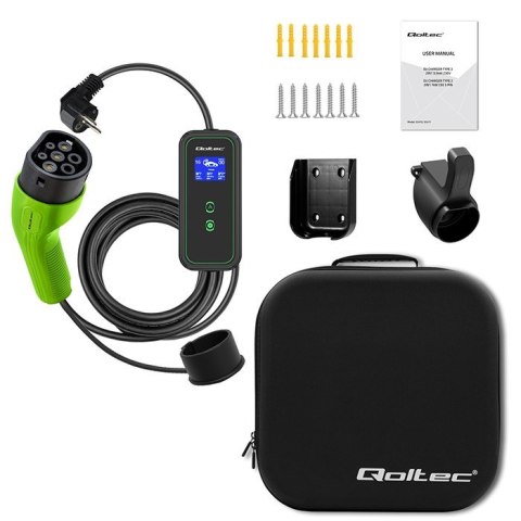 Mobilna ładowarka do samochodu EV z regulacją 2w1 Typ2 | 3.5kW | 230V | WiFi | LCD | Przenona | Wallbox | 5m Qoltec