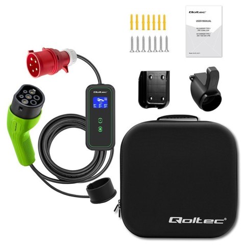 Mobilna ładowarka do samochodu elektrycznego EV z regulacją 2w1 Typ2 | 11kW | CEE 5 PIN | WiFi | LCD | 3 fazy | Przenona | Wal Qoltec