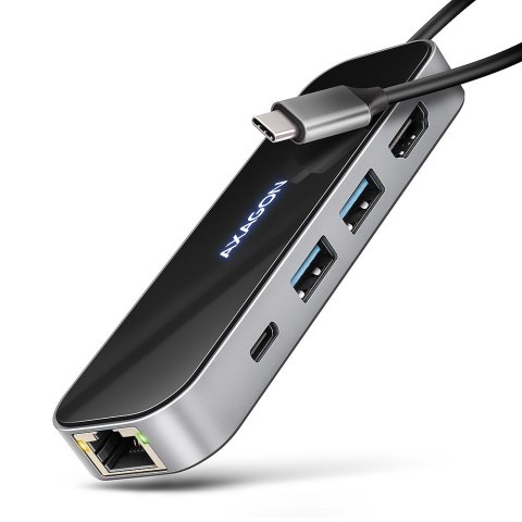 HMC-6GLN Wieloportowy hub USB 6in1, 5Gbps, 2xUSB-A, 1x USB-C, GLAN, HDMI 4K/60Hz, PD 100W, 20cm USB-C kabel AXAGON