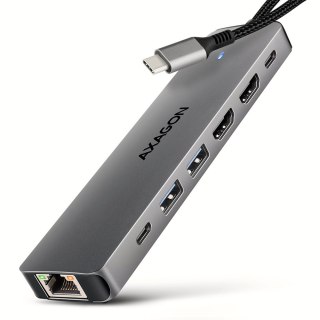 HMC-7HX2 Wieloportovy hub USB 7in1, 5Gbps, 2x USB-A, 1x USB-C, 2x HDMI 4K/60Hz, GLAN, PD 100W, 15cm USB-C kabel AXAGON