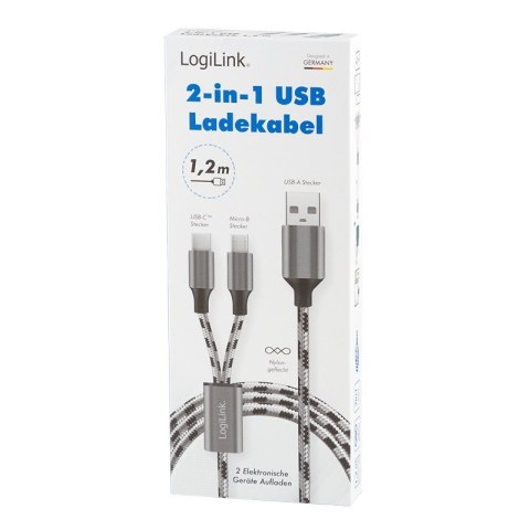 Kabel USB2.0 A/M do micro USB + USB-C, 1.2m LogiLink