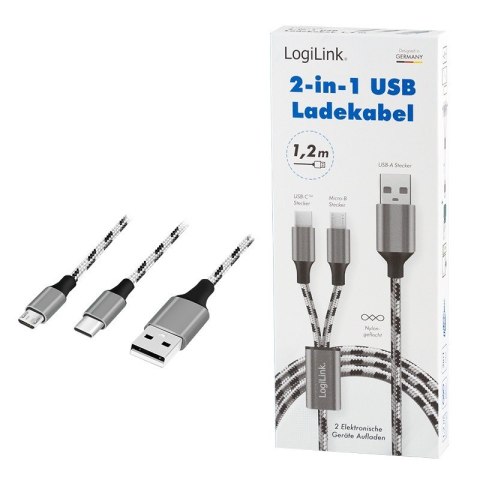 Kabel USB2.0 A/M do micro USB + USB-C, 1.2m LogiLink