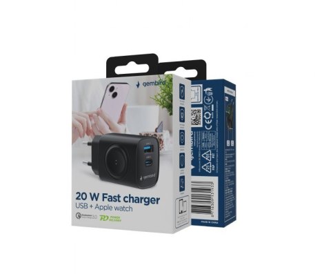 Ładowarka USB-A USB-C 20W PowerDelivery Quick Charge 3.0, czarna Gembird