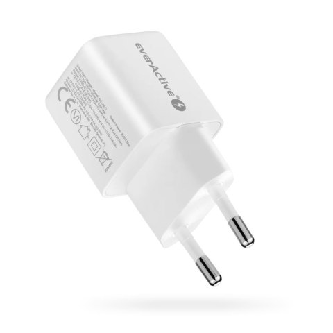 Ładowarka sieciowa GaN 1X USB, 1X USB-C 20W QC3.0 Biała EverActive