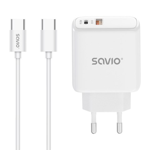 Ładowarka sieciowa LA-10 30W Quick Charge Power Delivery 3.0 Biała + Kabel Savio