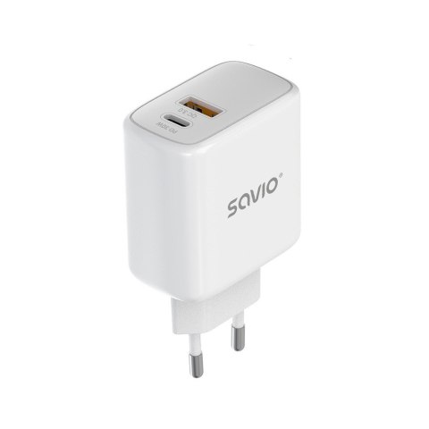 Ładowarka sieciowa LA-10 30W Quick Charge Power Delivery 3.0 Biała + Kabel Savio