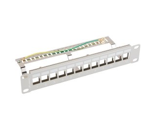 Patch Panel 12 Port 1U 10 cali FTP z organizerem do modułów keystone szary Lanberg