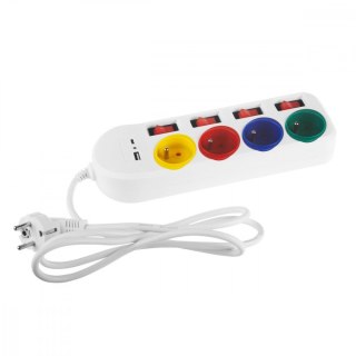 Przedłużacz 4 gniazda 1.5m, USB A/C MCE508 W Maclean