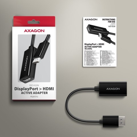 RVD-HI20N Adapter aktywny DisplayPort -> HDMI 1.4, 4K/60Hz, kabel 15cm AXAGON