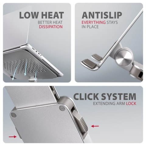 STND-LR Podstawa do laptopów aluminiowa 10-16" regulowane kąty nachylenia, obrót o 360 stopni AXAGON