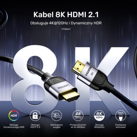 Kabel HDMI 2.1 8K 60Hz 1.5m; czarny; C11086GY01-1.5M Unitek