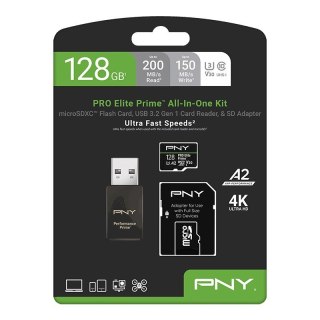 Karta pamięci microSDXC Elite Prime 128GB + adapter SD + czytnik USB-A PNY