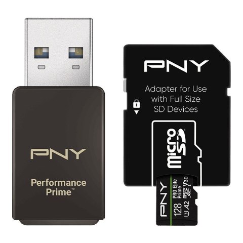Karta pamięci microSDXC Elite Prime 128GB + adapter SD + czytnik USB-A PNY