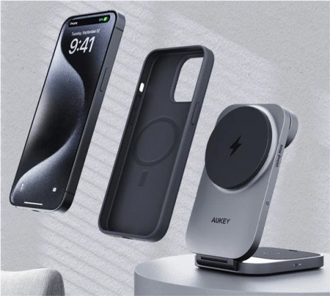 LC-MC312 Slim 3w1 ładowarka bezprzewodowa MagSafe Qi2 15W + ładowarka PD 30W + Etui AUKEY