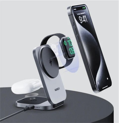 LC-MC312 Slim 3w1 ładowarka bezprzewodowa MagSafe Qi2 15W + ładowarka PD 30W + Etui AUKEY