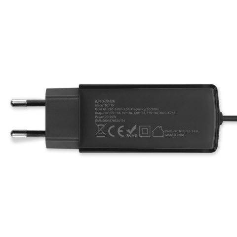 Ładowarka sieciowa 65W GaN | 5-20V | 3-3.25A | USB-C 3.1 Qoltec