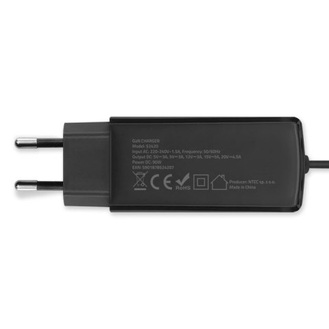 Ładowarka sieciowa 90W GaN | 5-20V | 3-4.5A | USB-C 3.1 Qoltec