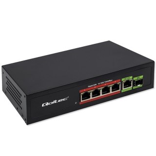 Przełącznik sieciowy SWITCH FAST ETHERNET PoE 4x RJ45 PoE 1x RJ45Uplink 1x SFP | 65W | 1000 Mb/s Qoltec