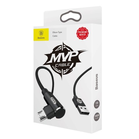 Kabel przewód dwustronny kątowy MVP z bocznym wtykiem microUSB 2m 1.5A czarny BASEUS