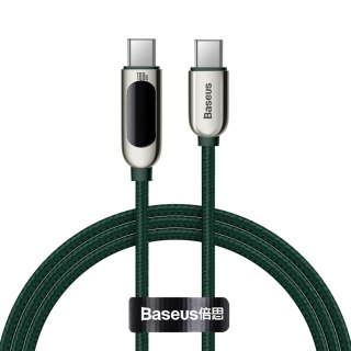 Kabel przewód w oplocie USB-C USB-C 100W z wyświetlaczem miernikiem mocy 1m zielony BASEUS