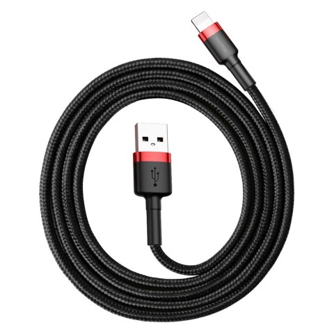 Wytrzymały elastyczny kabel przewód USB Iphone Lightning QC3.0 2.4A 1M czarno-czerwony BASEUS