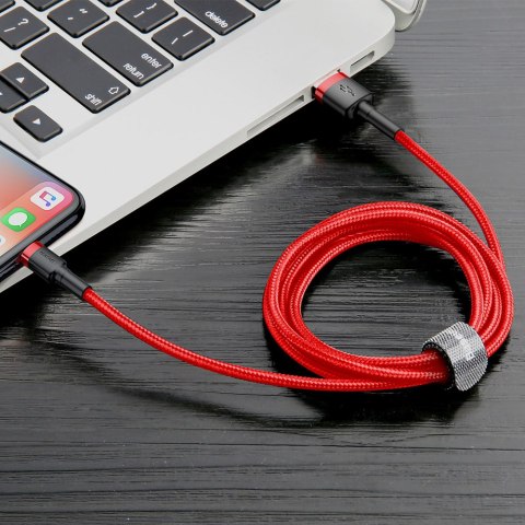 Wytrzymały elastyczny kabel przewód USB Iphone Lightning QC3.0 2.4A 1M czerwony BASEUS