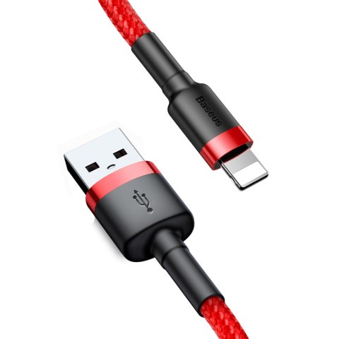 Wytrzymały elastyczny kabel przewód USB Iphone Lightning QC3.0 2.4A 1M czerwony BASEUS