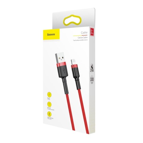 Wytrzymały elastyczny kabel przewód USB Iphone Lightning QC3.0 2.4A 1M czerwony BASEUS