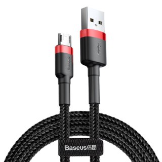 Wytrzymały elastyczny kabel przewód USB microUSB 1.5A 2M czarno-czerwony BASEUS