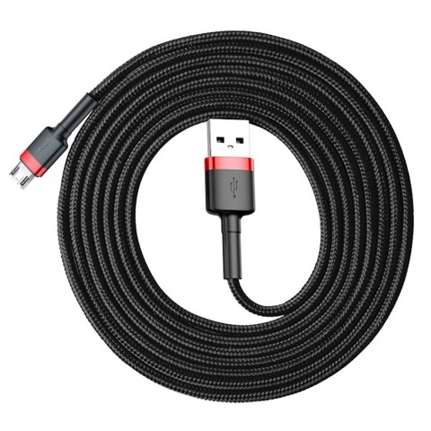 Wytrzymały elastyczny kabel przewód USB microUSB 1.5A 2M czarno-czerwony BASEUS