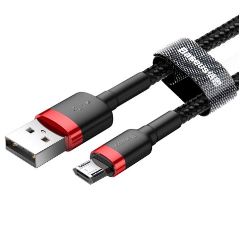 Wytrzymały elastyczny kabel przewód USB microUSB 1.5A 2M czarno-czerwony BASEUS