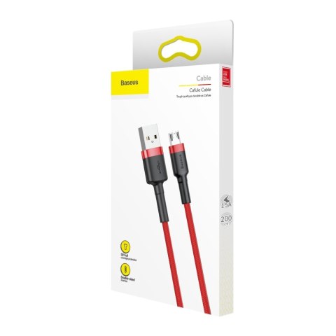 Wytrzymały elastyczny kabel przewód USB microUSB 1.5A 2M czerwony BASEUS