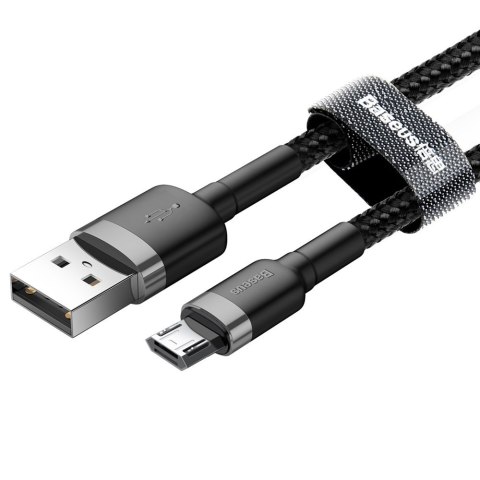 Wytrzymały elastyczny kabel przewód USB microUSB QC3.0 2.4A 0.5M czarno-szary BASEUS