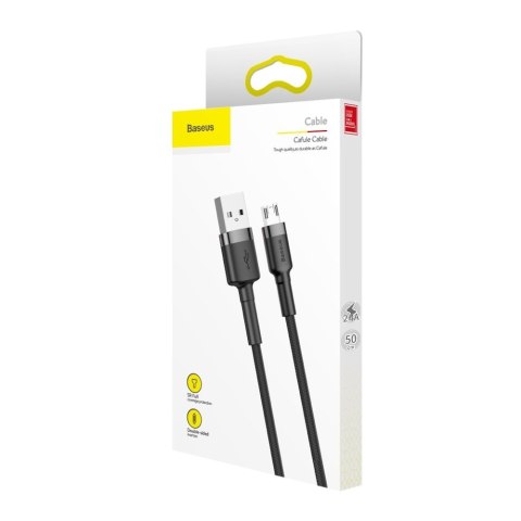 Wytrzymały elastyczny kabel przewód USB microUSB QC3.0 2.4A 0.5M czarno-szary BASEUS